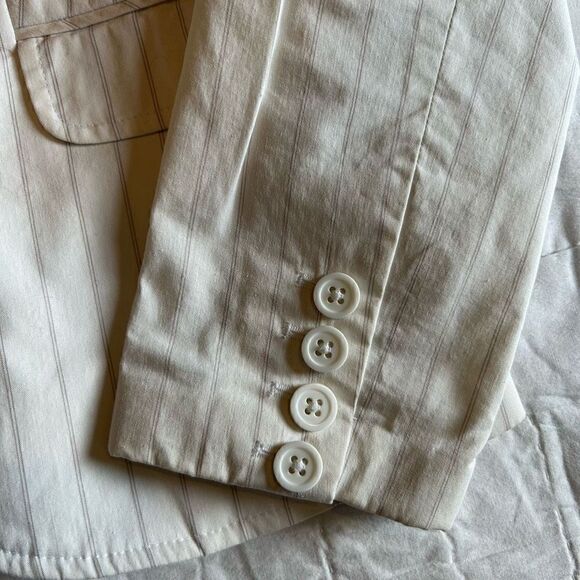 Ann Taylor LOFT 0petite off white pinstriped shirt cotton blend jacket vintage - Picture 4 of 12